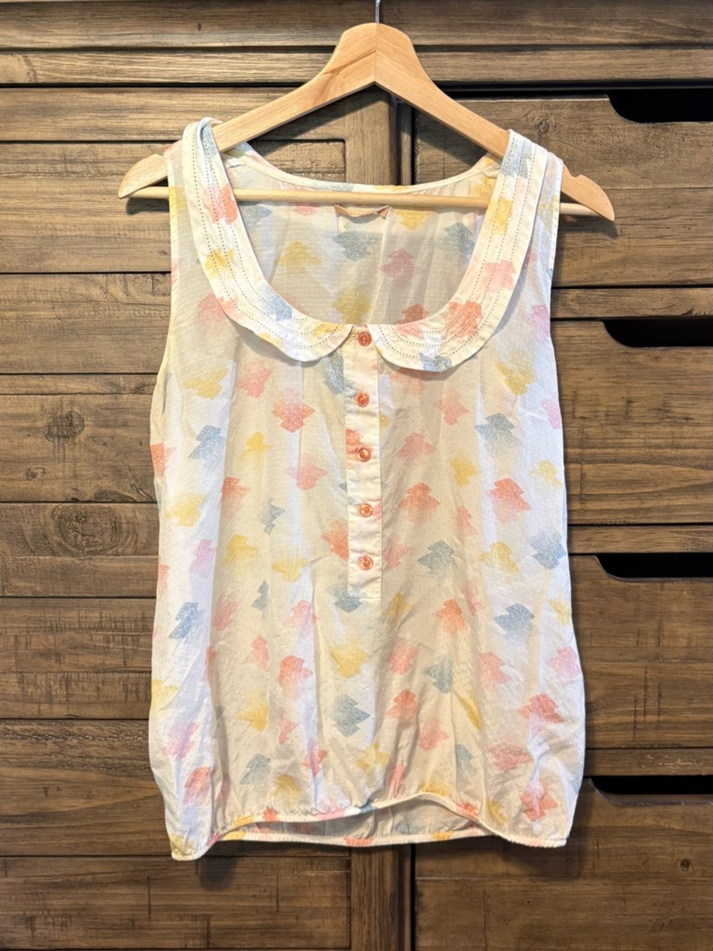 Vintage Sessùn Paris Silk Blend Sleeveless Blouse Peter Pan‎ Collar Pastel Print - Picture 4 of 4